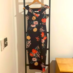 Black floral, tight, off the shoulder dress